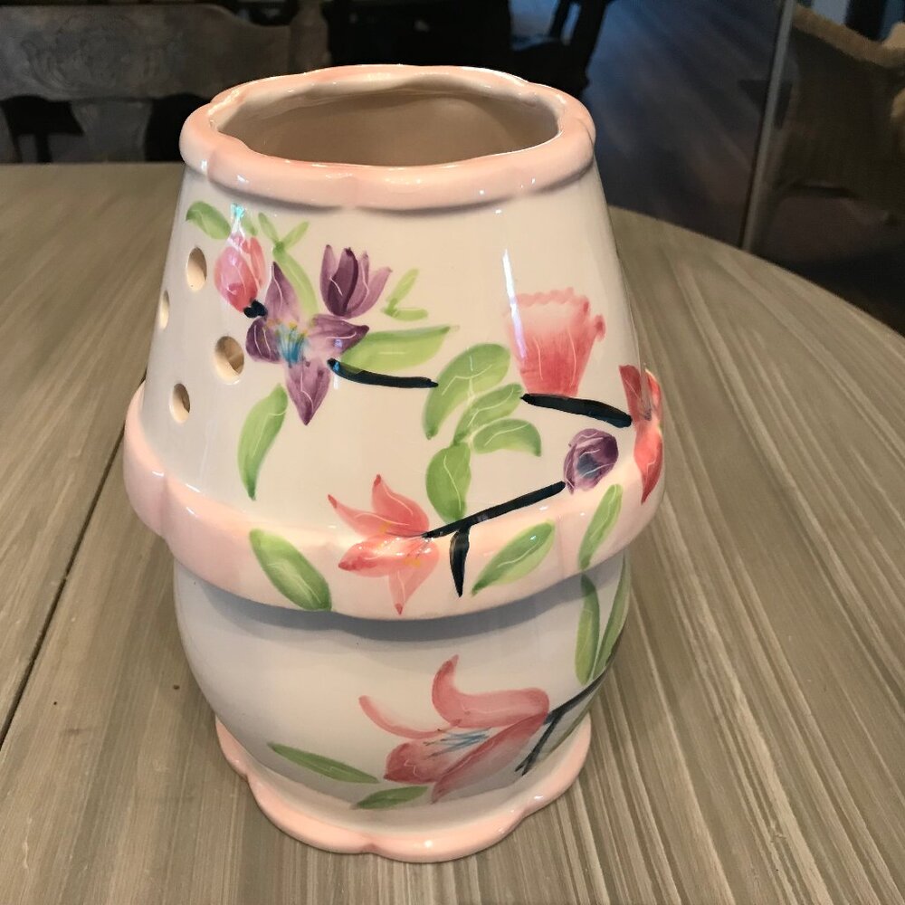 Vintage Ceramic Candle Lamp Floral Design